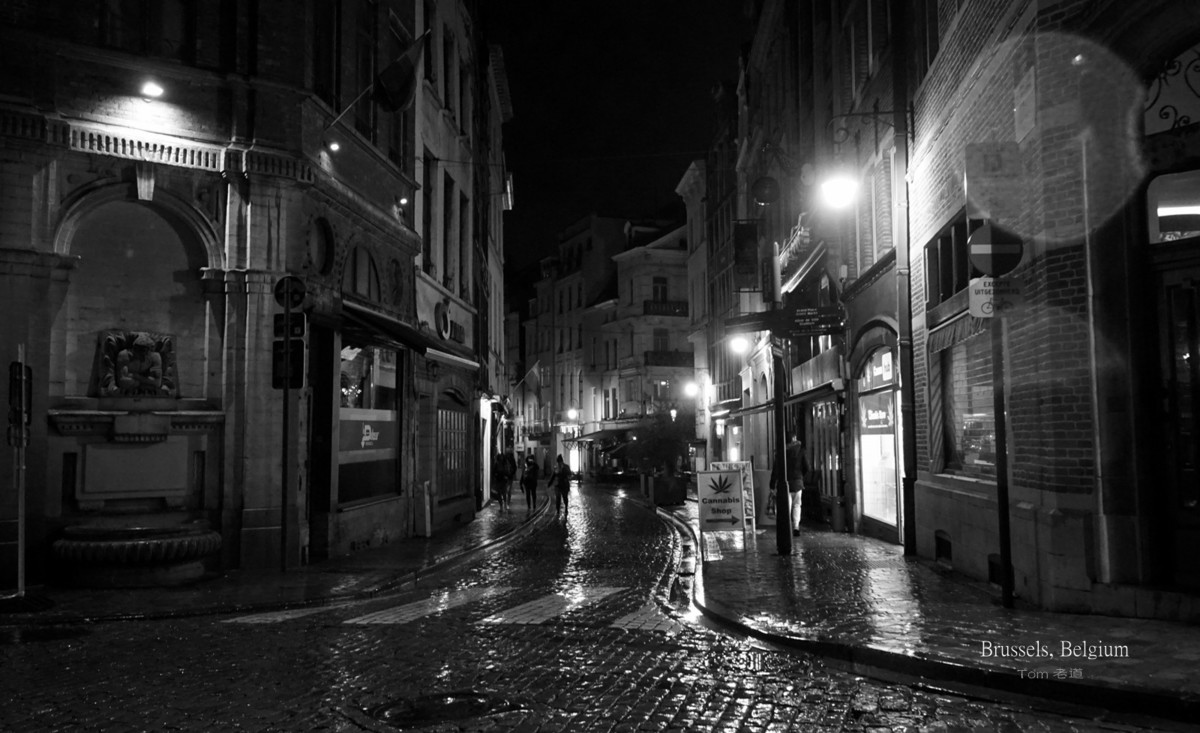 细雨中布鲁塞尔大广场夜色