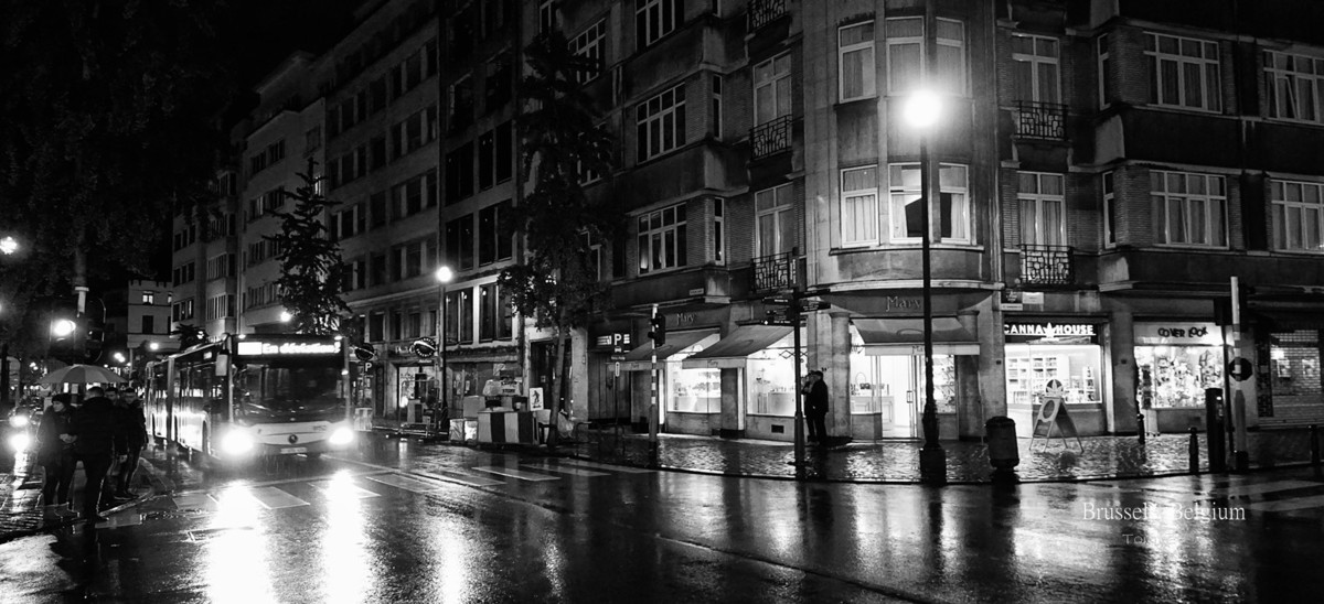 细雨中布鲁塞尔大广场夜色