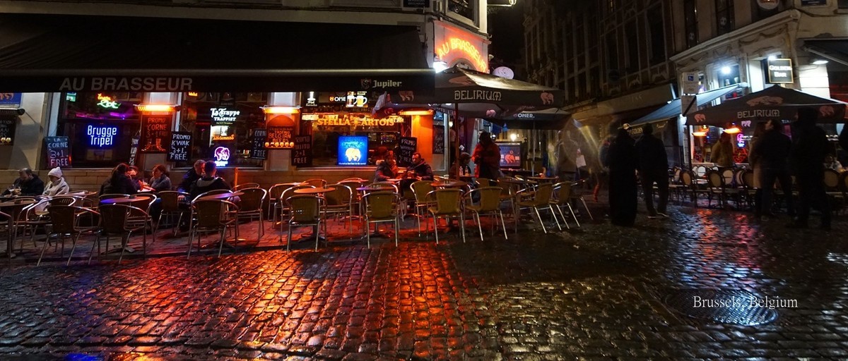 细雨中布鲁塞尔大广场夜色