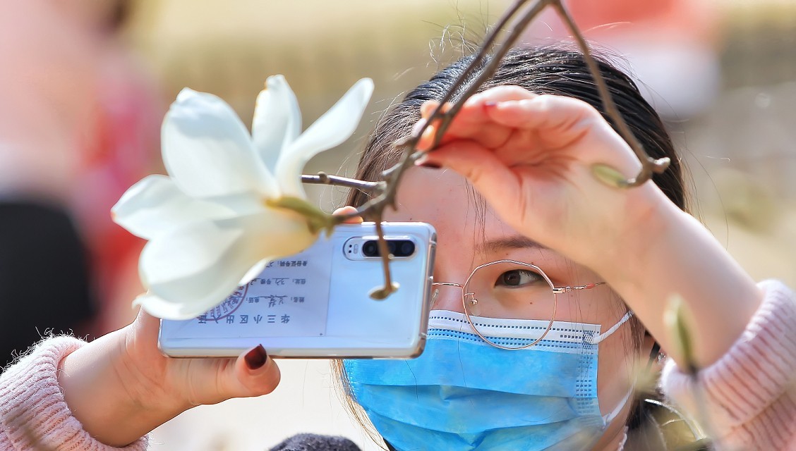 不信抓拍不到不带口罩的美女《花与美女》哈哈！现在最大问题就是都带着口罩不好办！