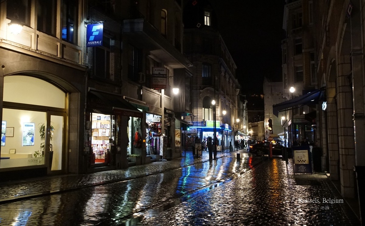 细雨中布鲁塞尔大广场夜色
