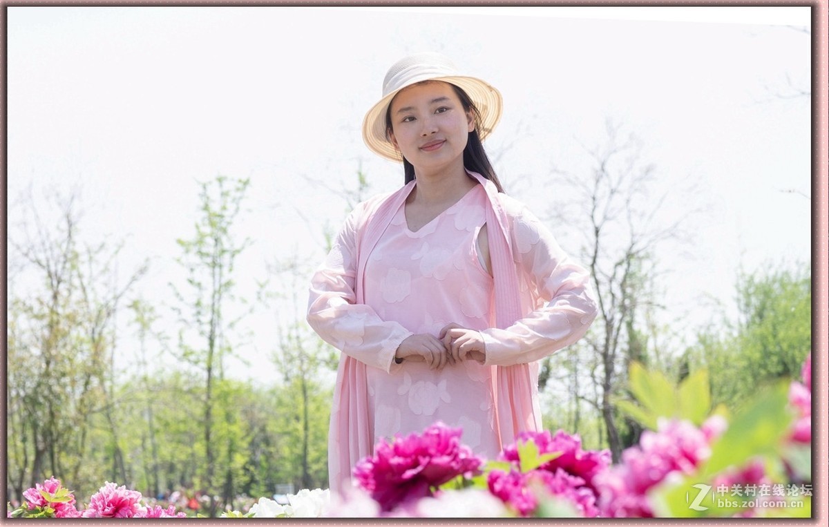 牡丹花中的小萌妹