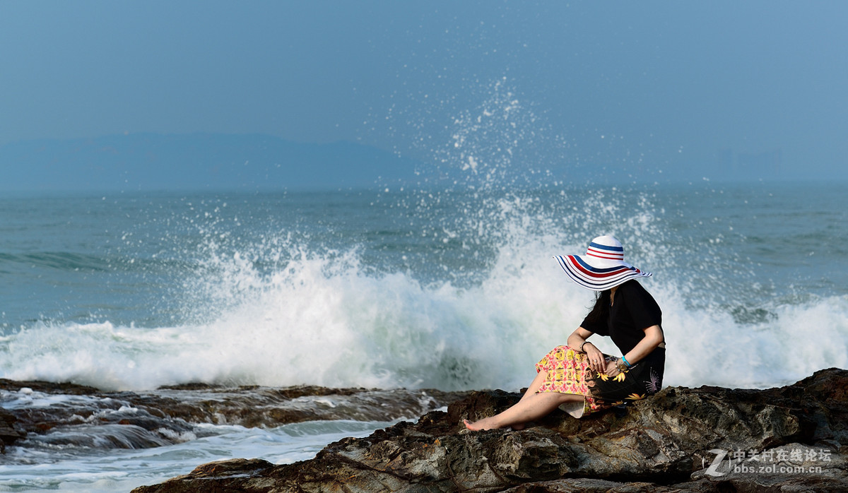 日出、日落、礁石、海浪、美女
