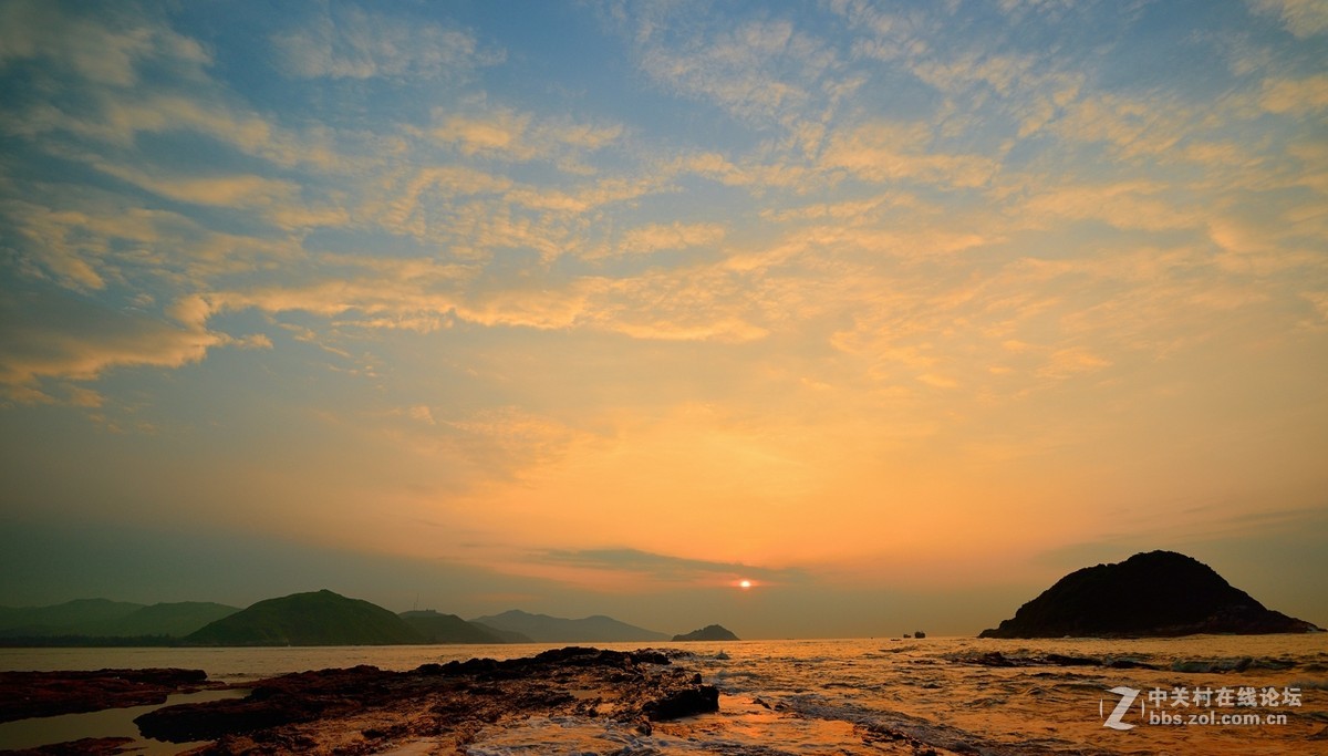 日出、日落、礁石、海浪、美女