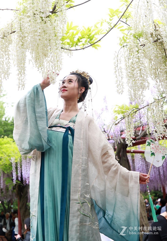 紫藤花下的汉服美女