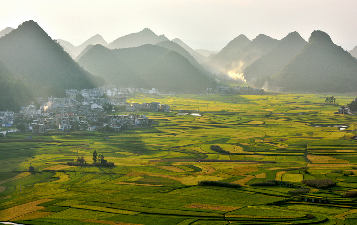 家乡风景之：《金秋、夕阳下的海庄田园》。
