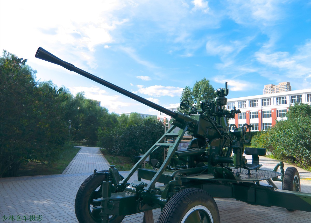 陈列在校园内的一组老兵器
