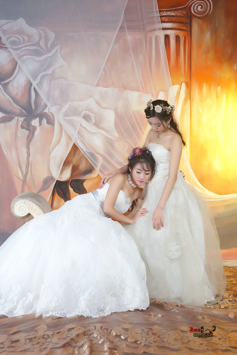 一对婚纱亲姐妹毛毛可乐