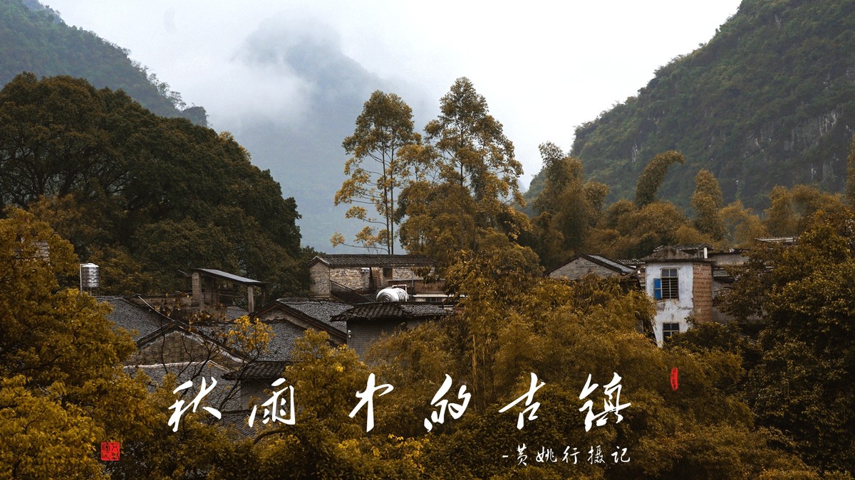 秋雨中的古镇