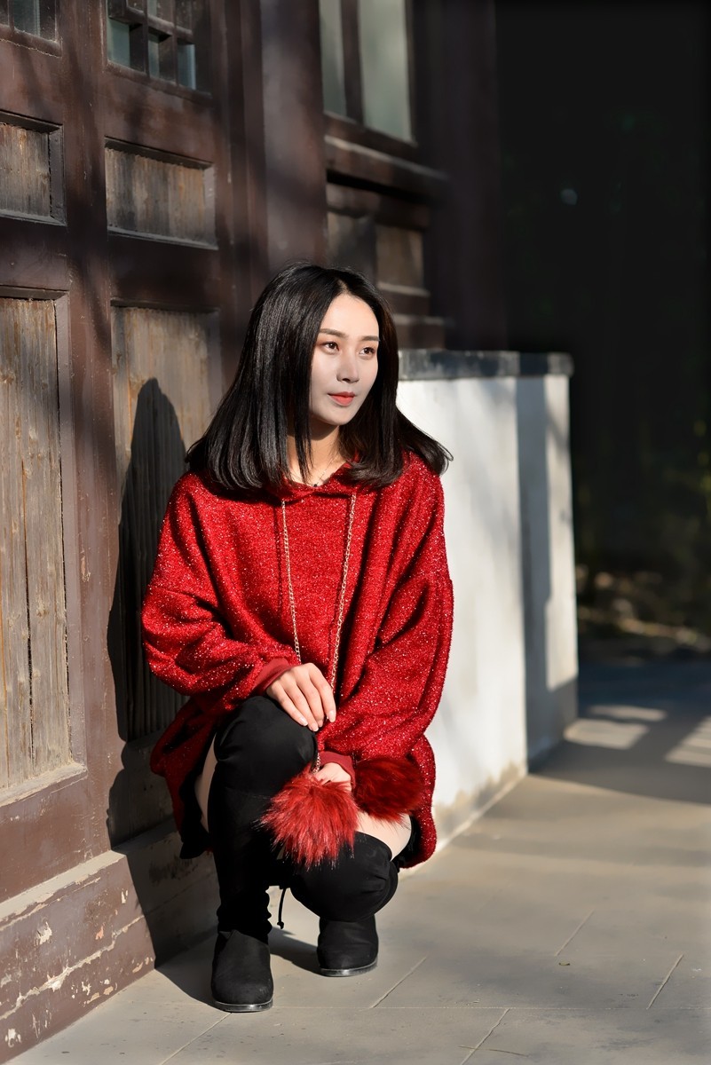 初冬的美女紫竹院环境人像一组