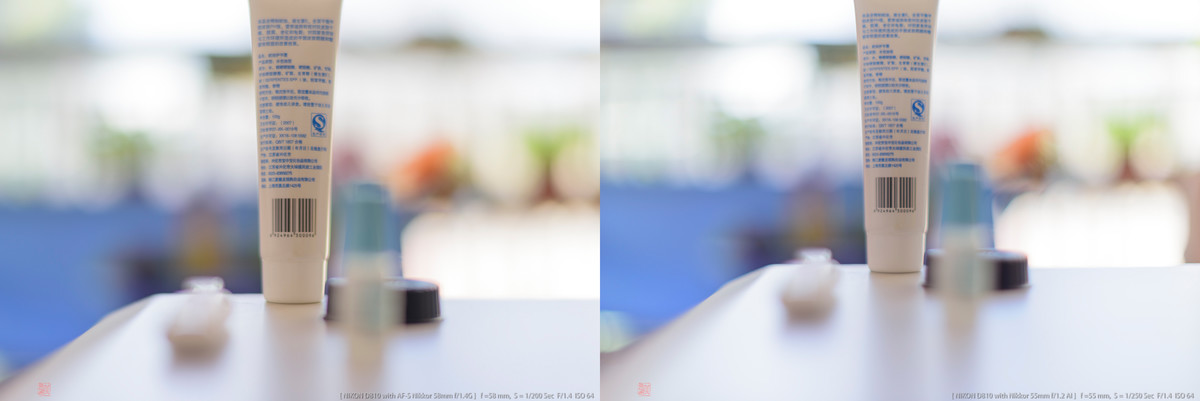 58 F1.4G 和 55 1.2 AI 对比测试