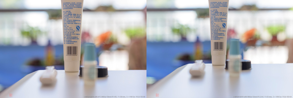 58 F1.4G 和 55 1.2 AI 对比测试