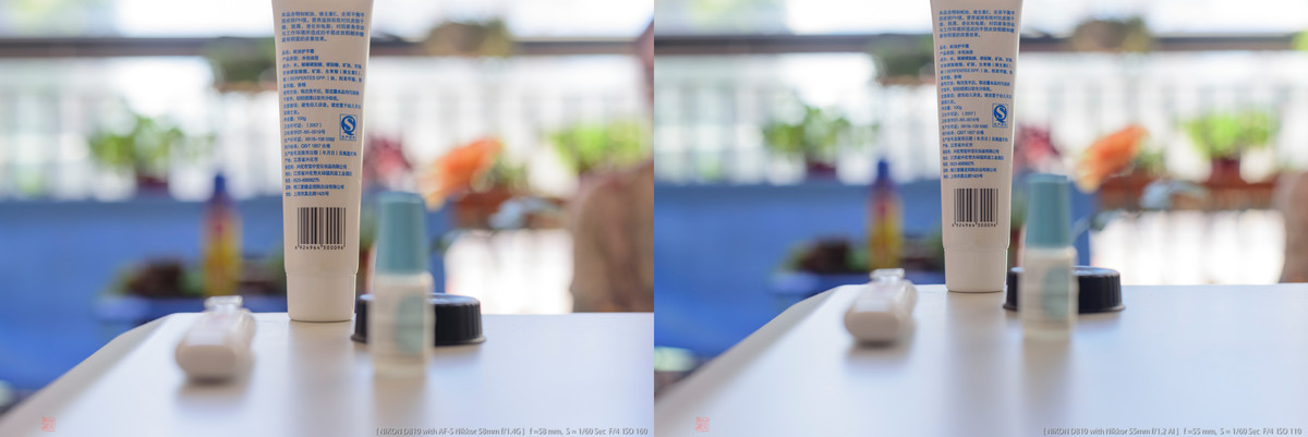 58 F1.4G 和 55 1.2 AI 对比测试