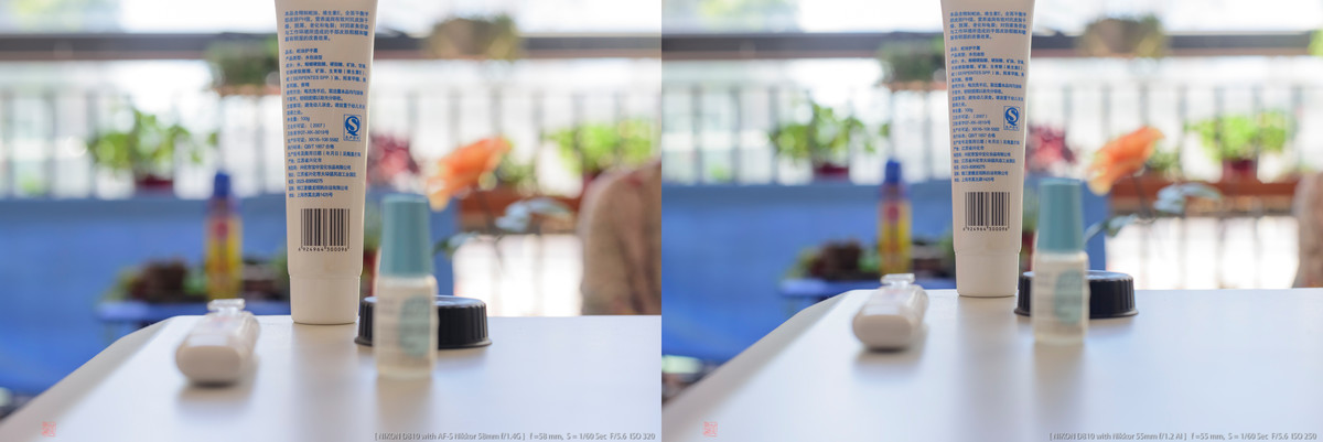58 F1.4G 和 55 1.2 AI 对比测试