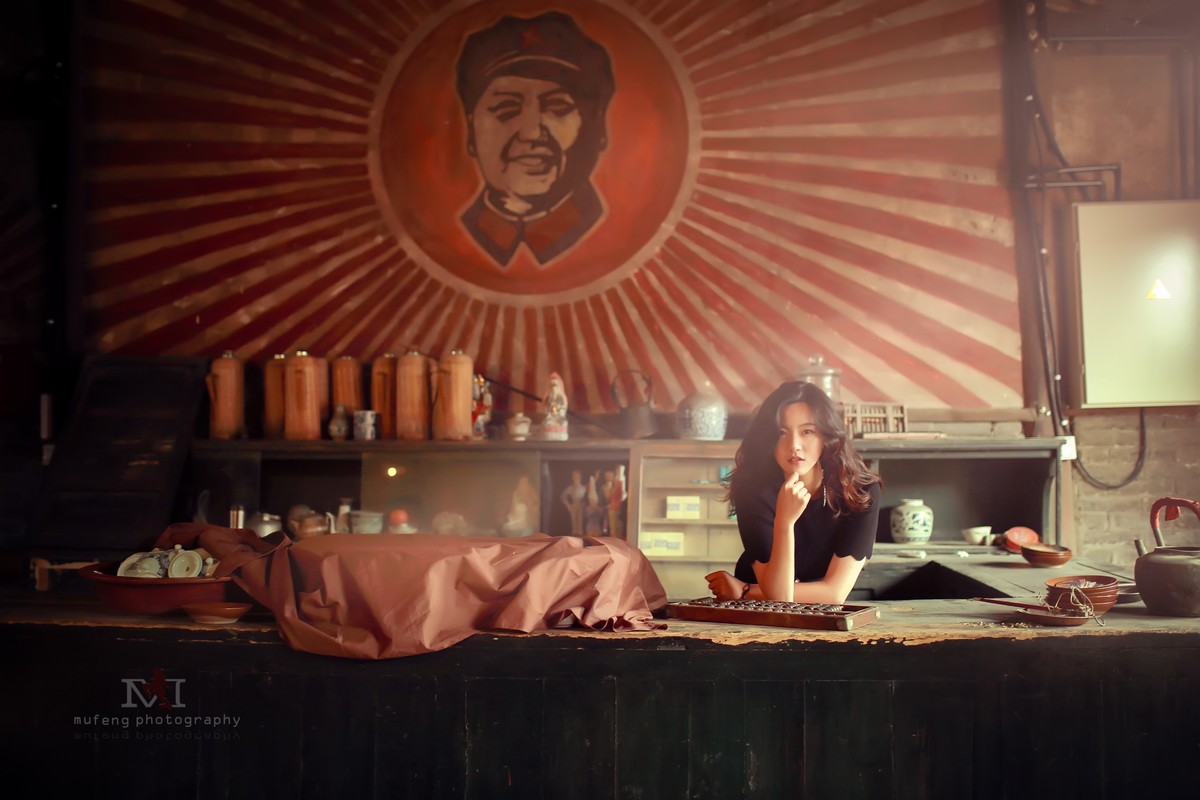 冬日，暖阳，美女，老茶馆