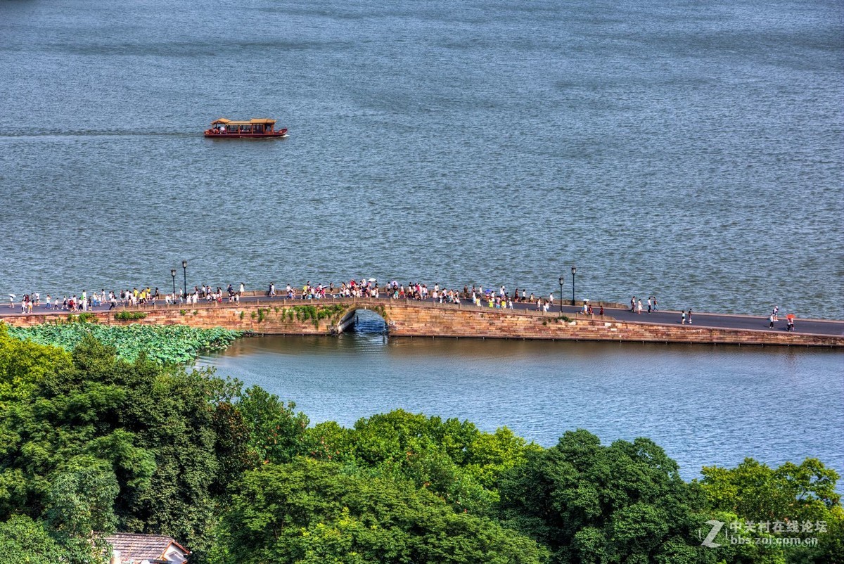 西湖长桥，城隍阁，保叔塔，断桥，珠海渔女