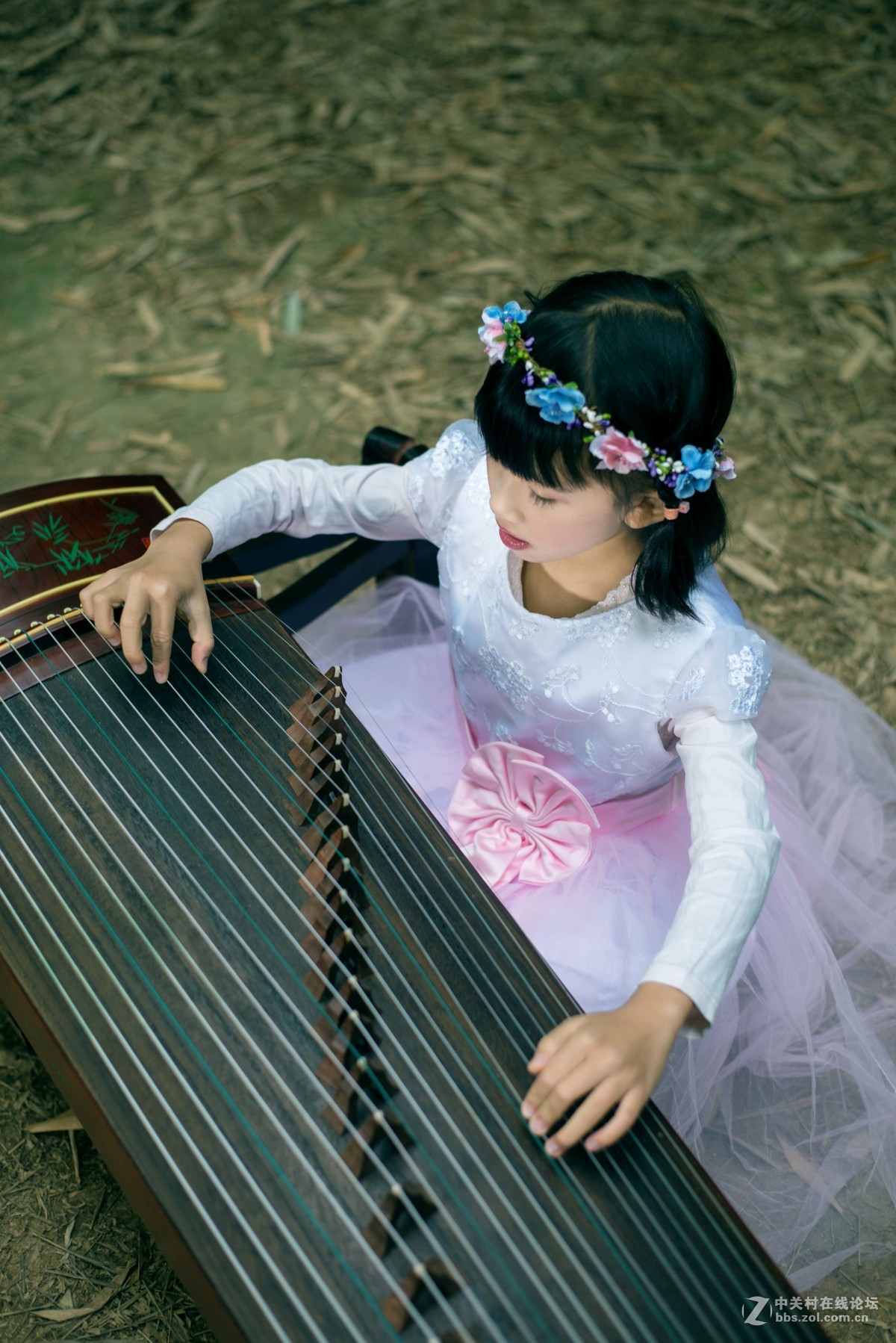 人像竹林中弹奏古筝的小姑娘们