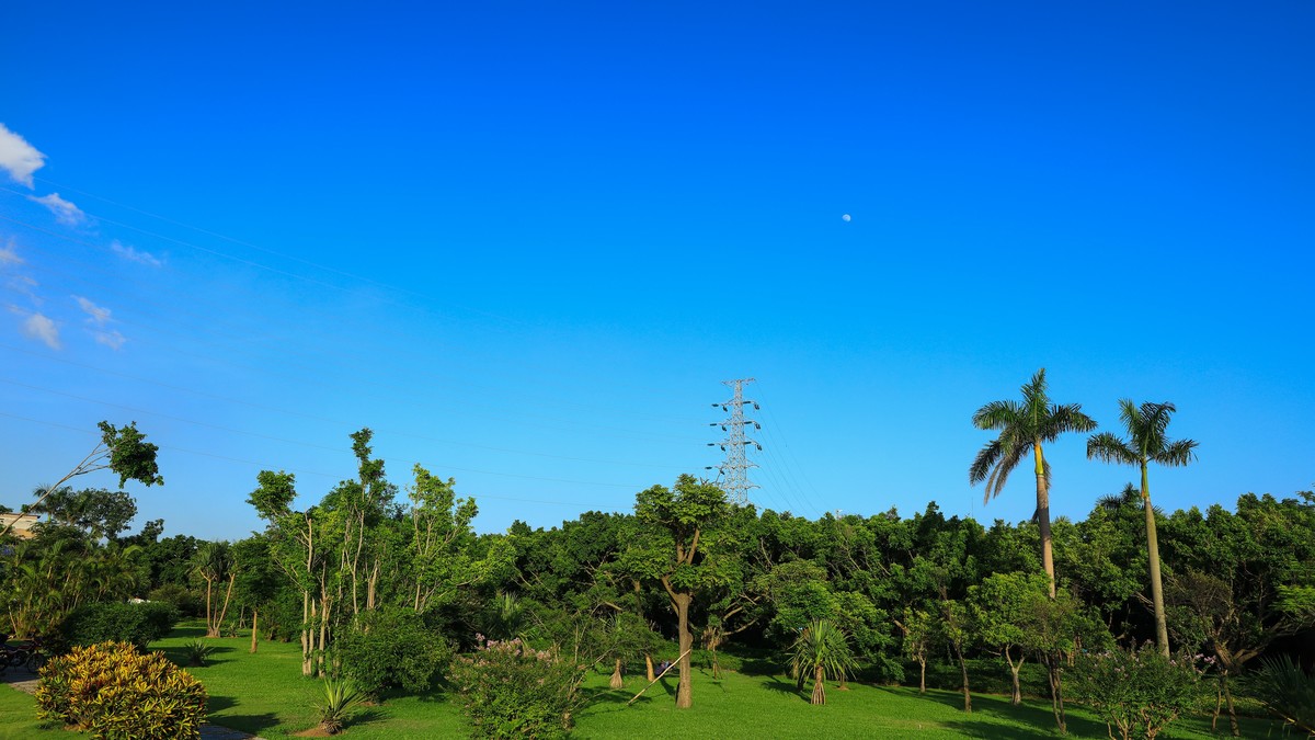 蓝天、白云、碧水、绿树