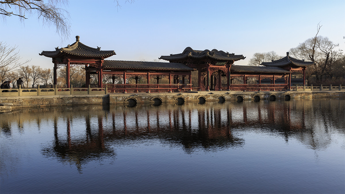 山西晋祠宾馆廊桥亭榭