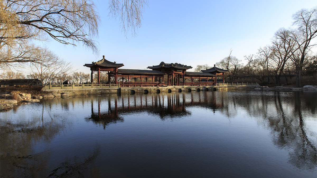 山西晋祠宾馆廊桥亭榭