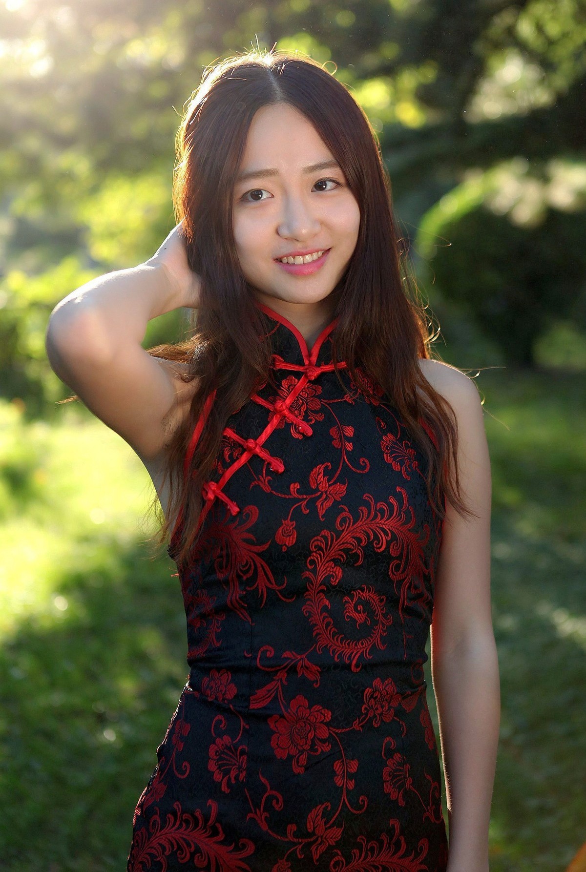 地坛公园拍旗袍女