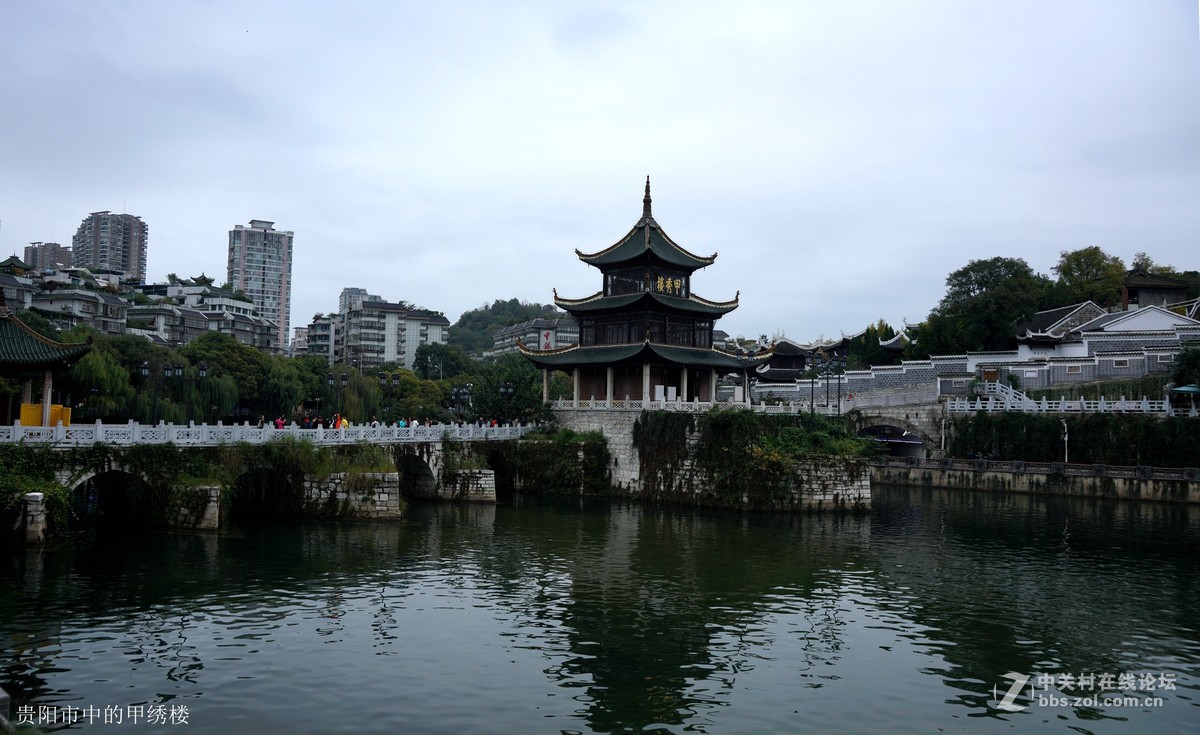 贵阳市中甲绣楼前河上的白鹭