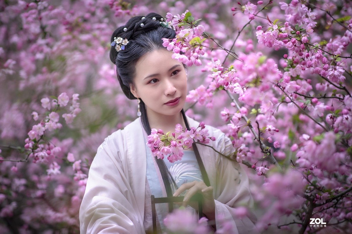 莫愁湖海棠花汉服环境人像晴芝