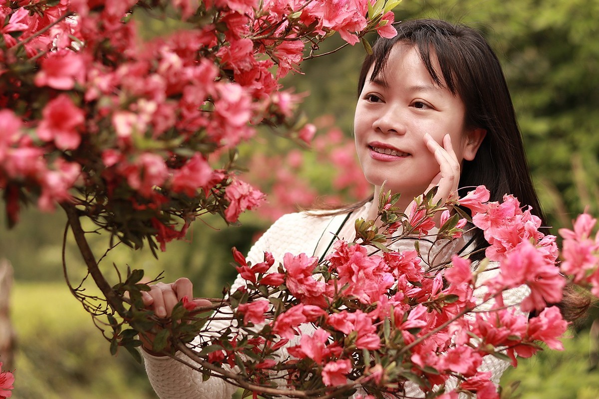 杜鹃花人像拍照图片