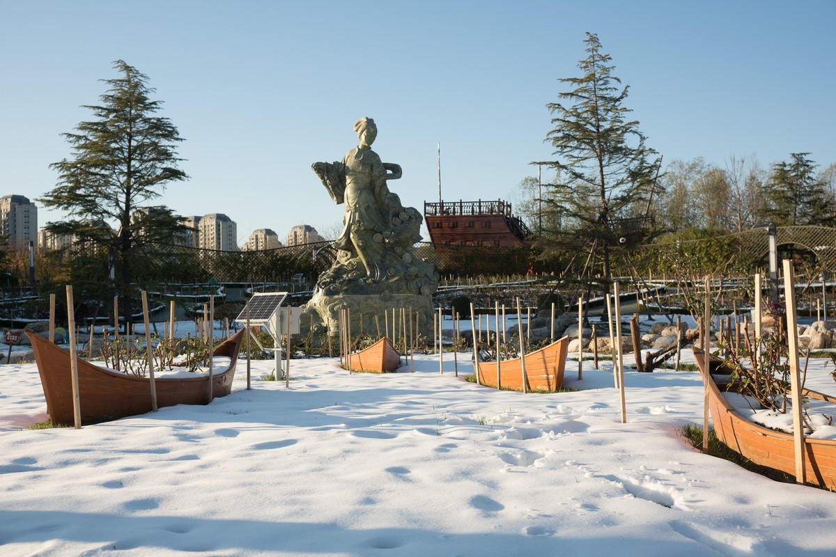 公园雪后景色清新