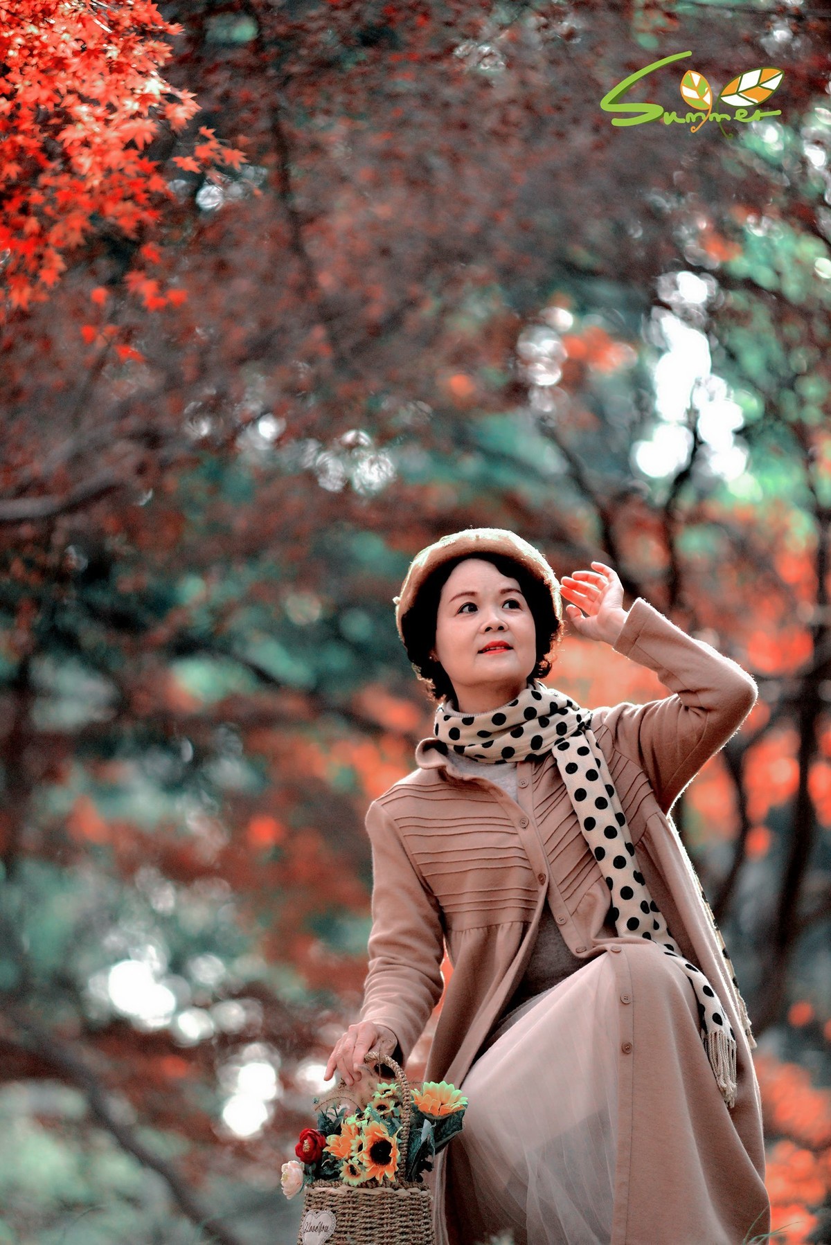 红叶树下，令人陶醉。