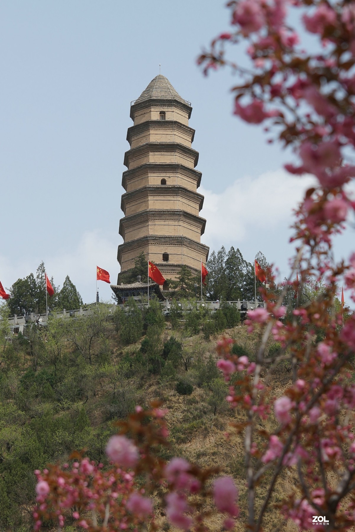 桃红柳绿映宝塔