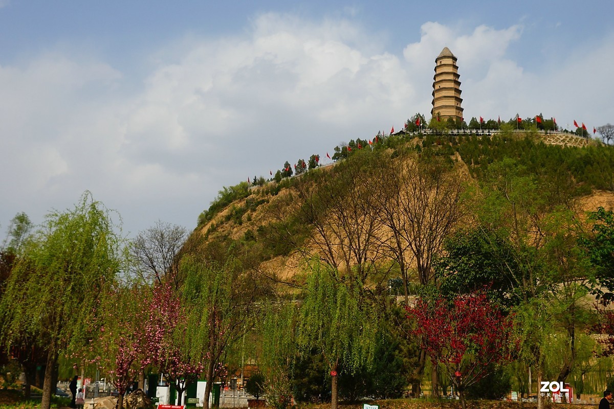 桃红柳绿映宝塔