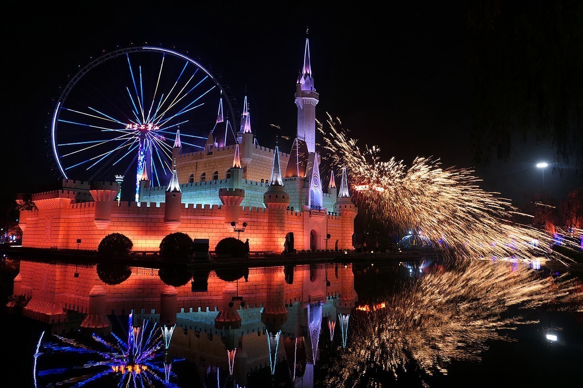 石景山游乐园放音乐打铁花 —— 2021年7月13日晚上拍摄