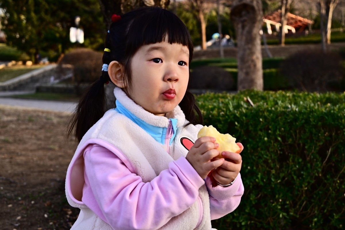 我家小小公主吃苹果的认真劲头