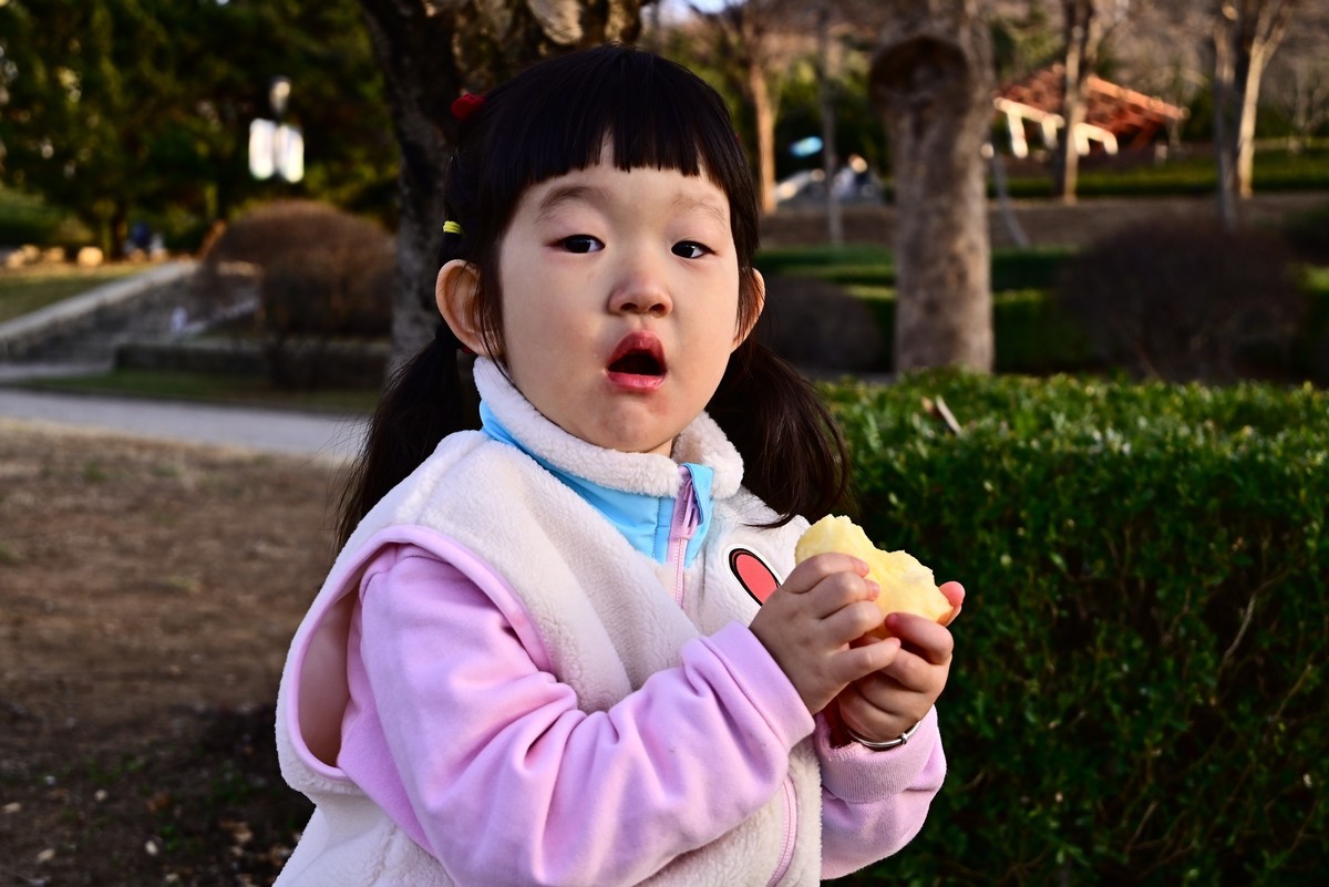 我家小小公主吃苹果的认真劲头