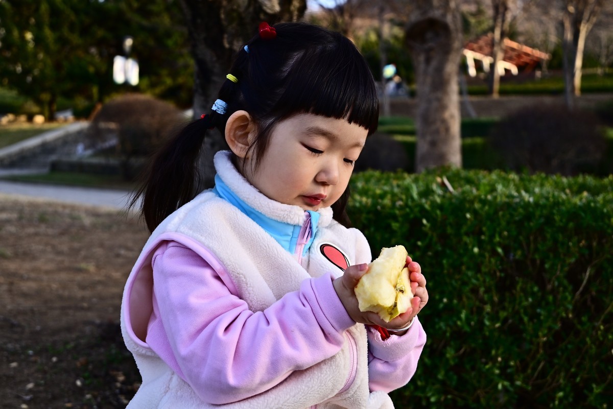 我家小小公主吃苹果的认真劲头