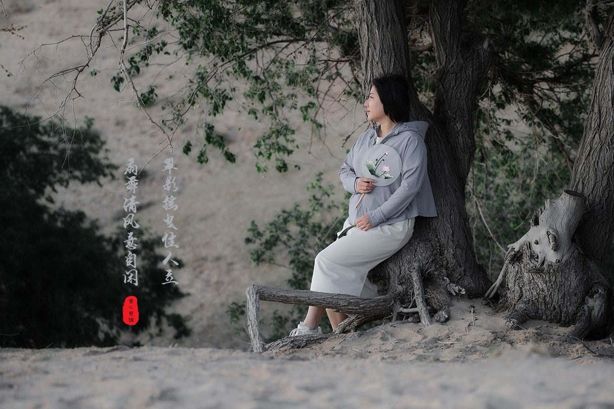 扇舞墨彩佳人图