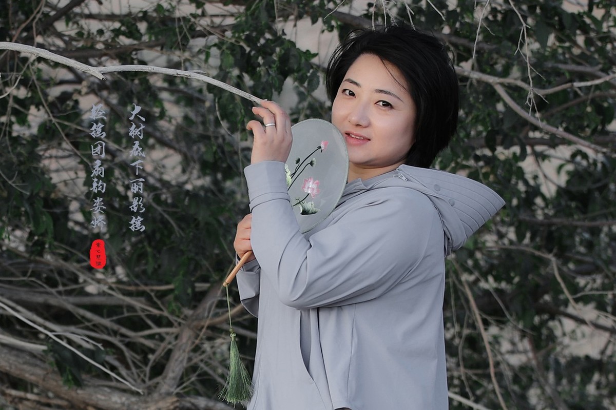 扇舞墨彩佳人图