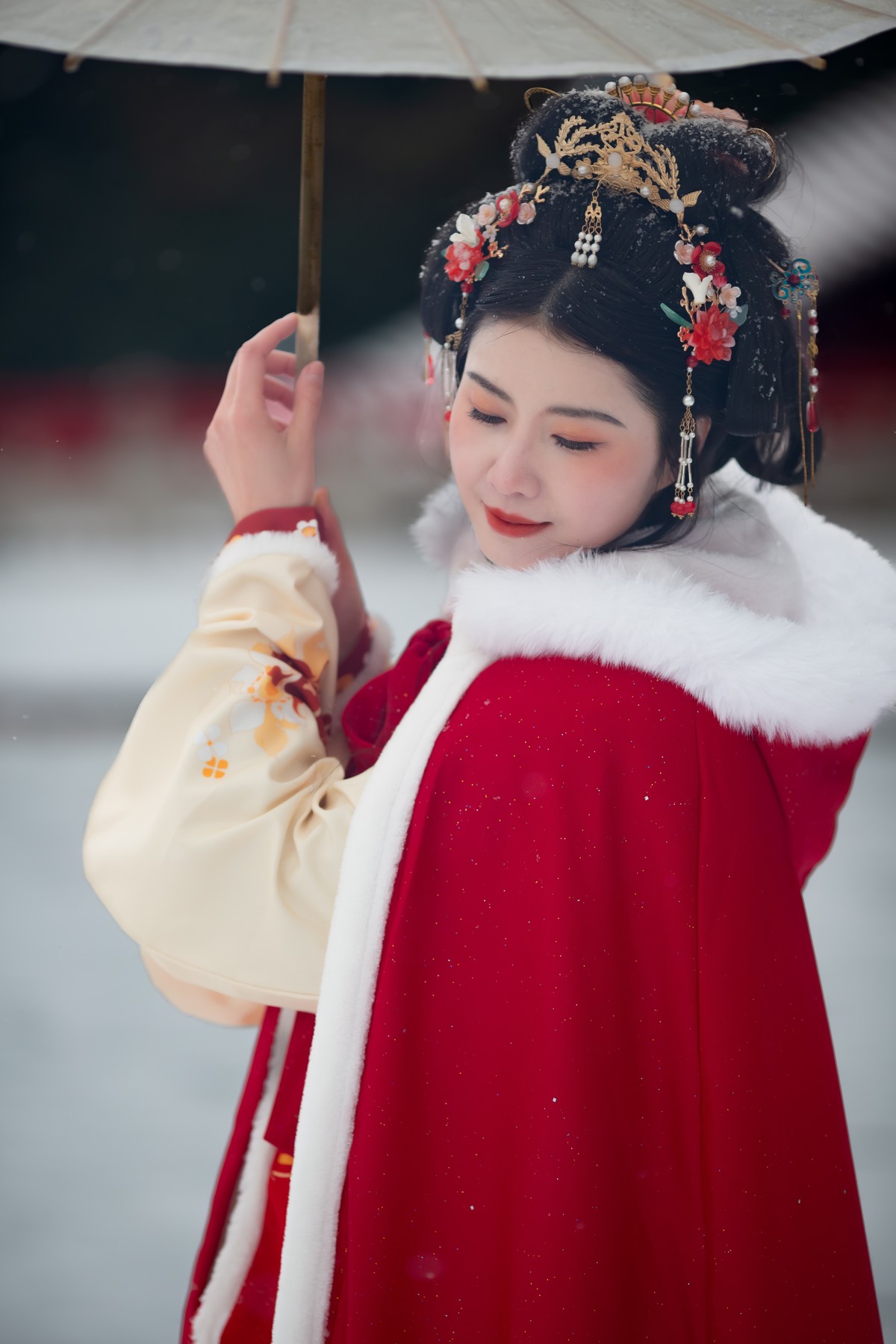 红衣靓妹雪中情