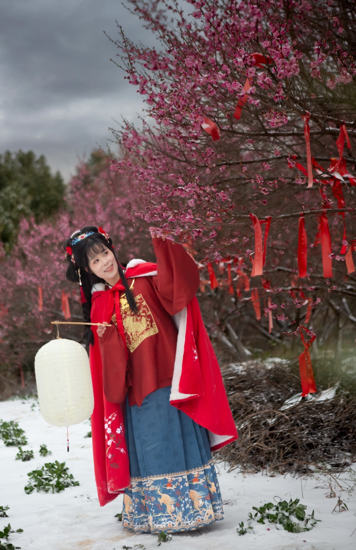 红衣靓妹雪中情