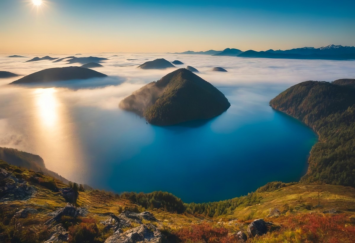 山峰、云雾与湖泊的宁静交响曲