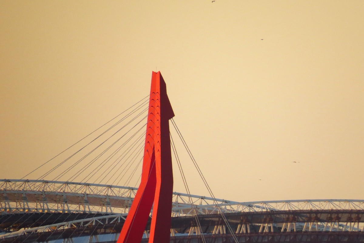 夕阳下隔河遥看对岸奥体中心