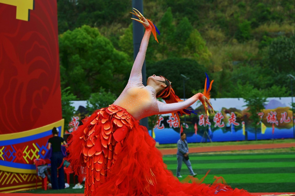 仫佬族县庆上的凤凰展翅