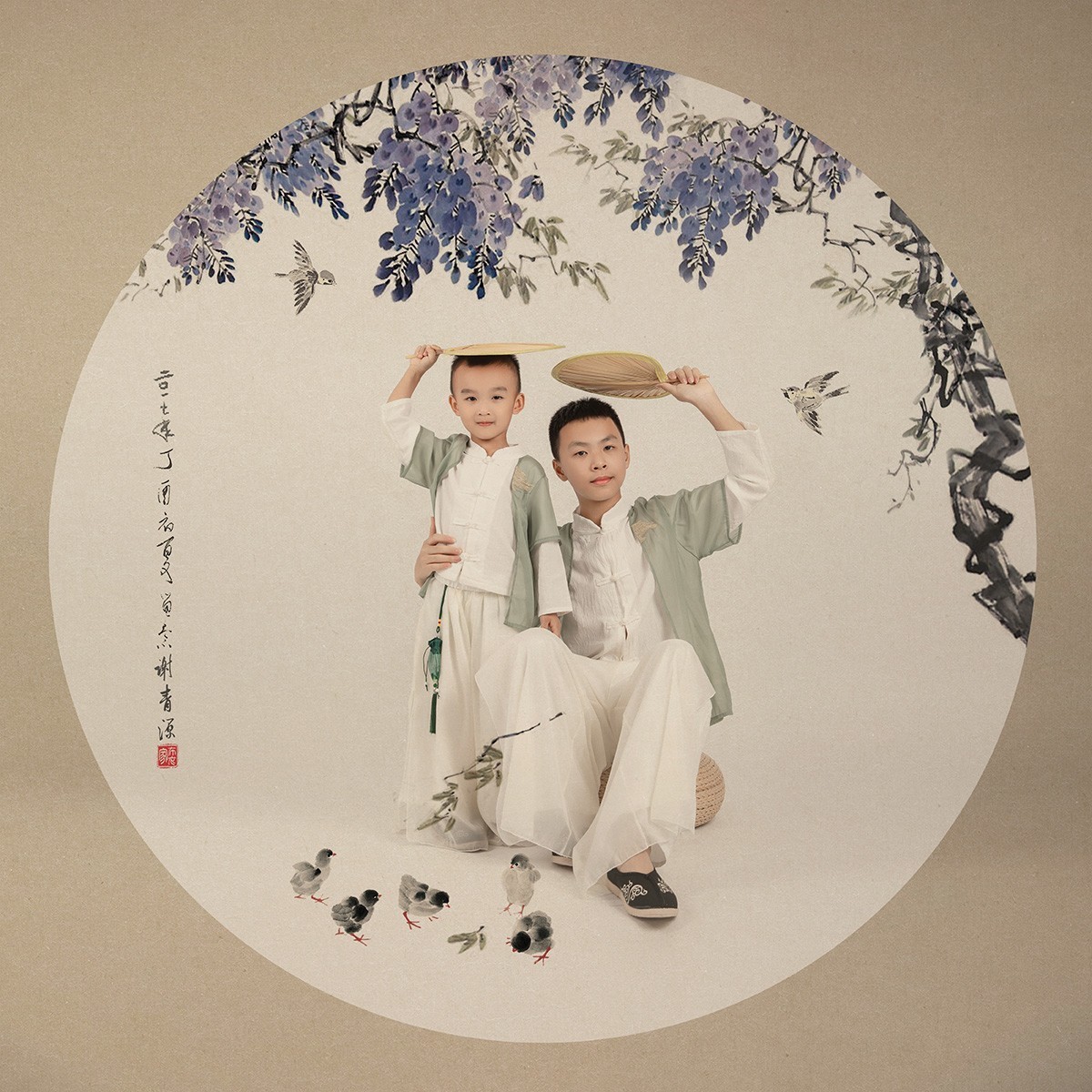 工笔画儿童摄影。