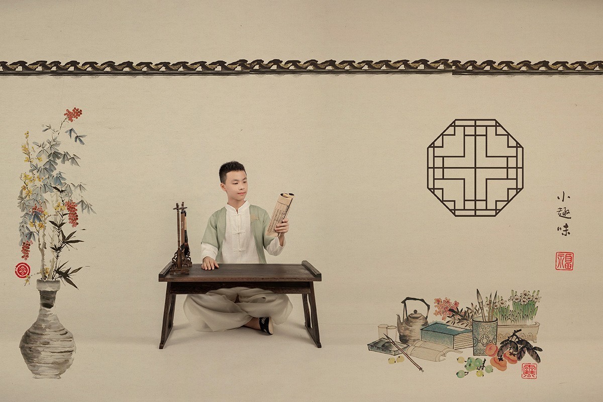 工笔画儿童摄影。