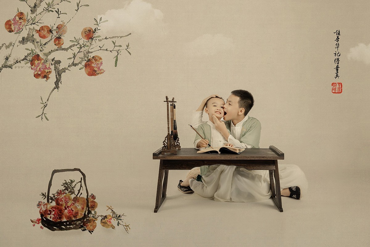 工笔画儿童摄影。