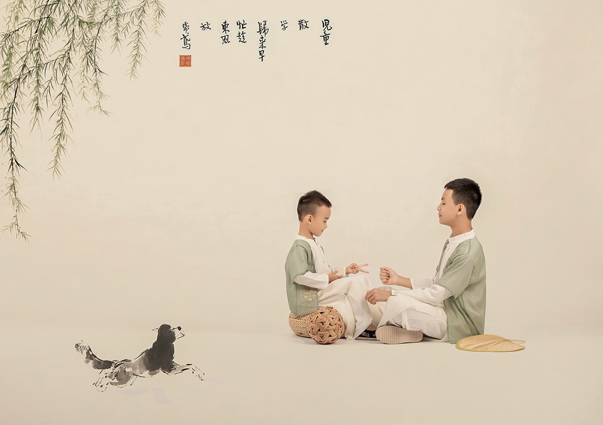 工笔画儿童摄影。