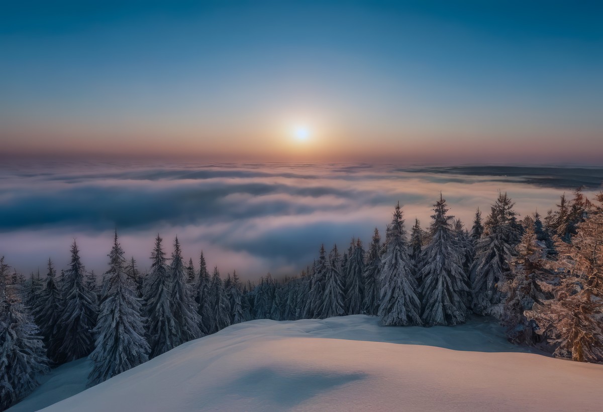 森林湖泊的日出协奏曲