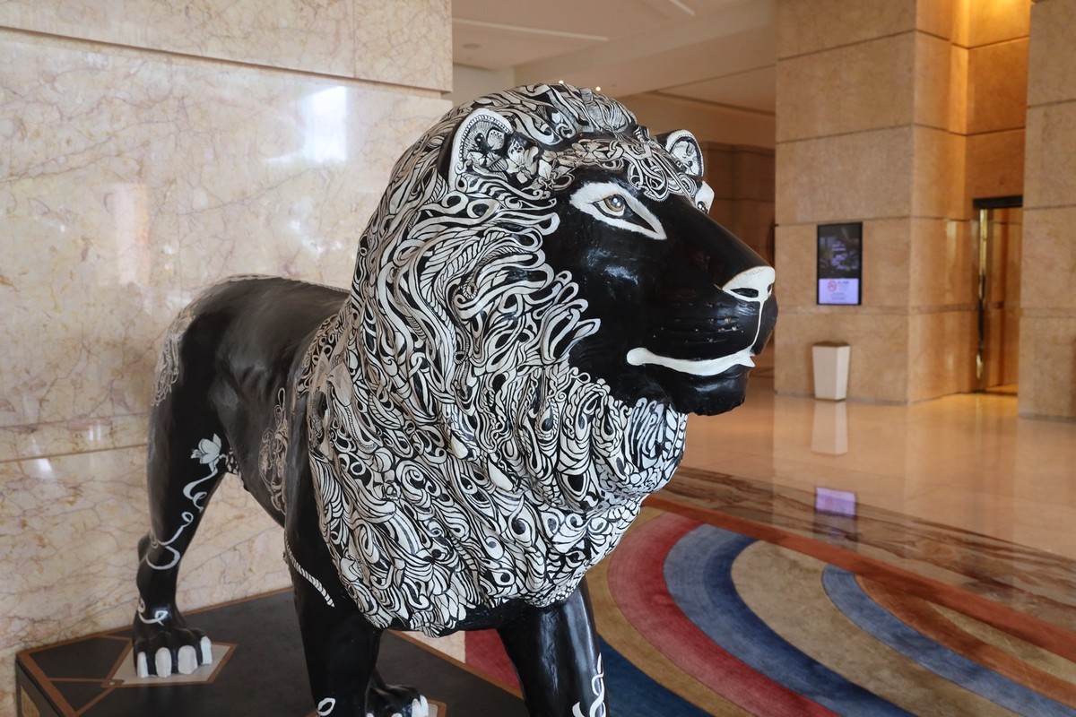 澳.门美高。梅大堂内石狮