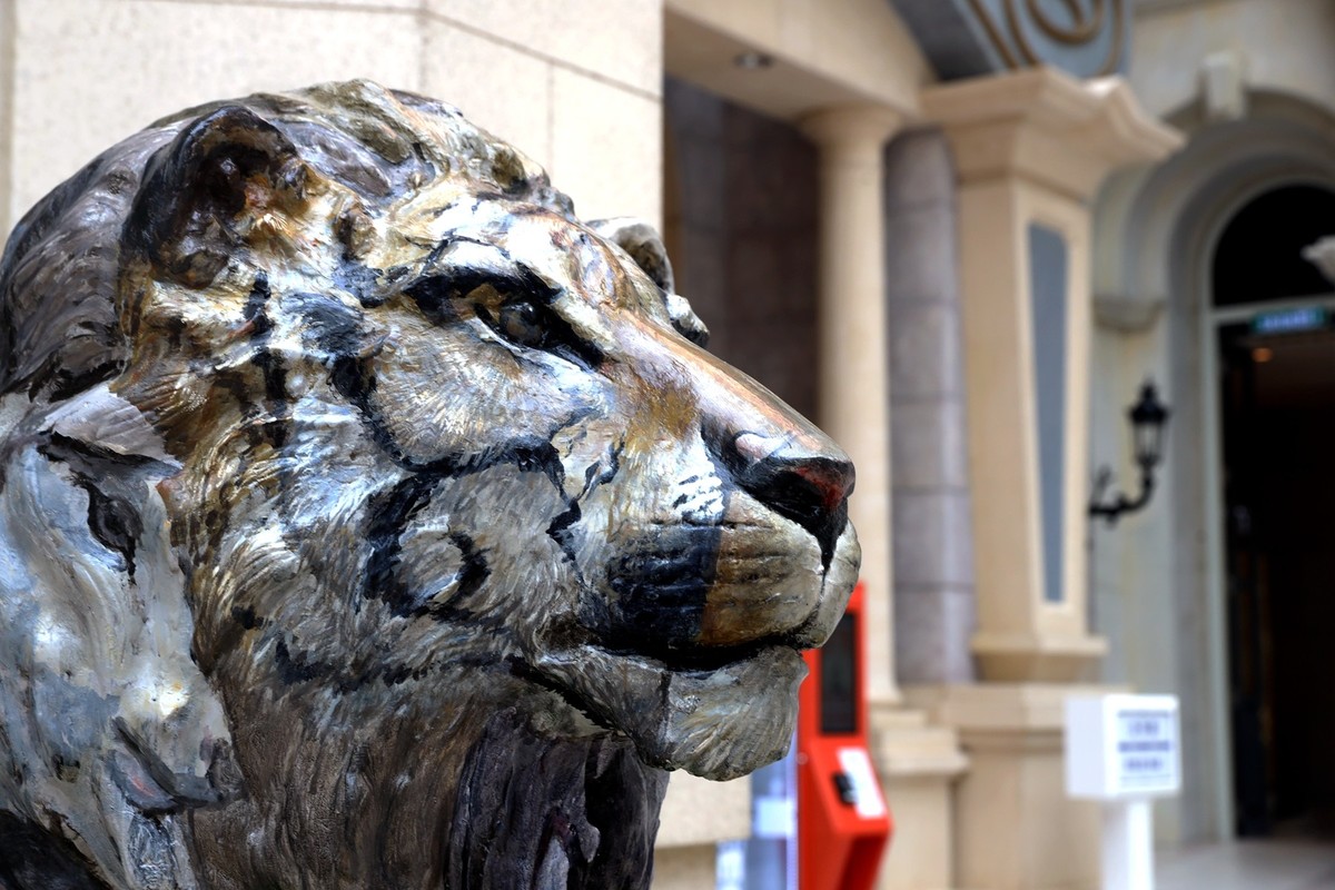 澳.门美高。梅大堂内石狮